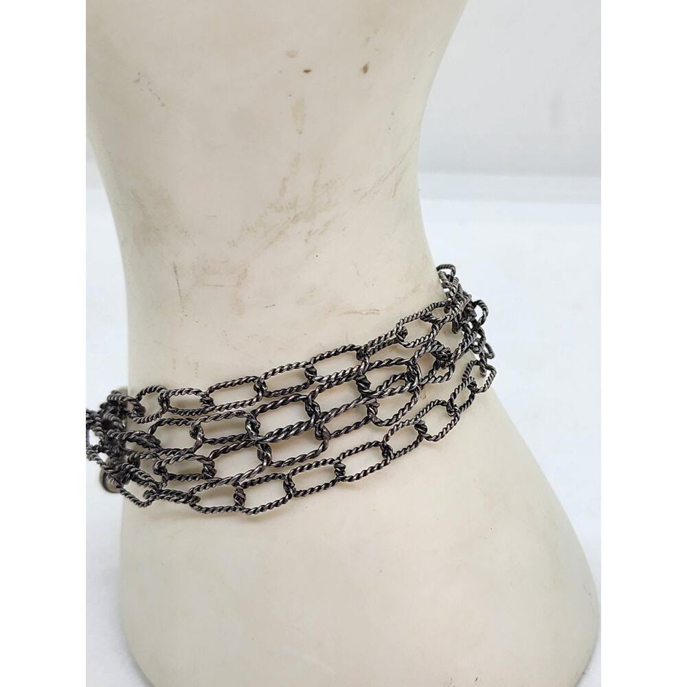 925 Sterlng Silver Twisted Chain Bracelet Multi 4 Strand Layered Stacking